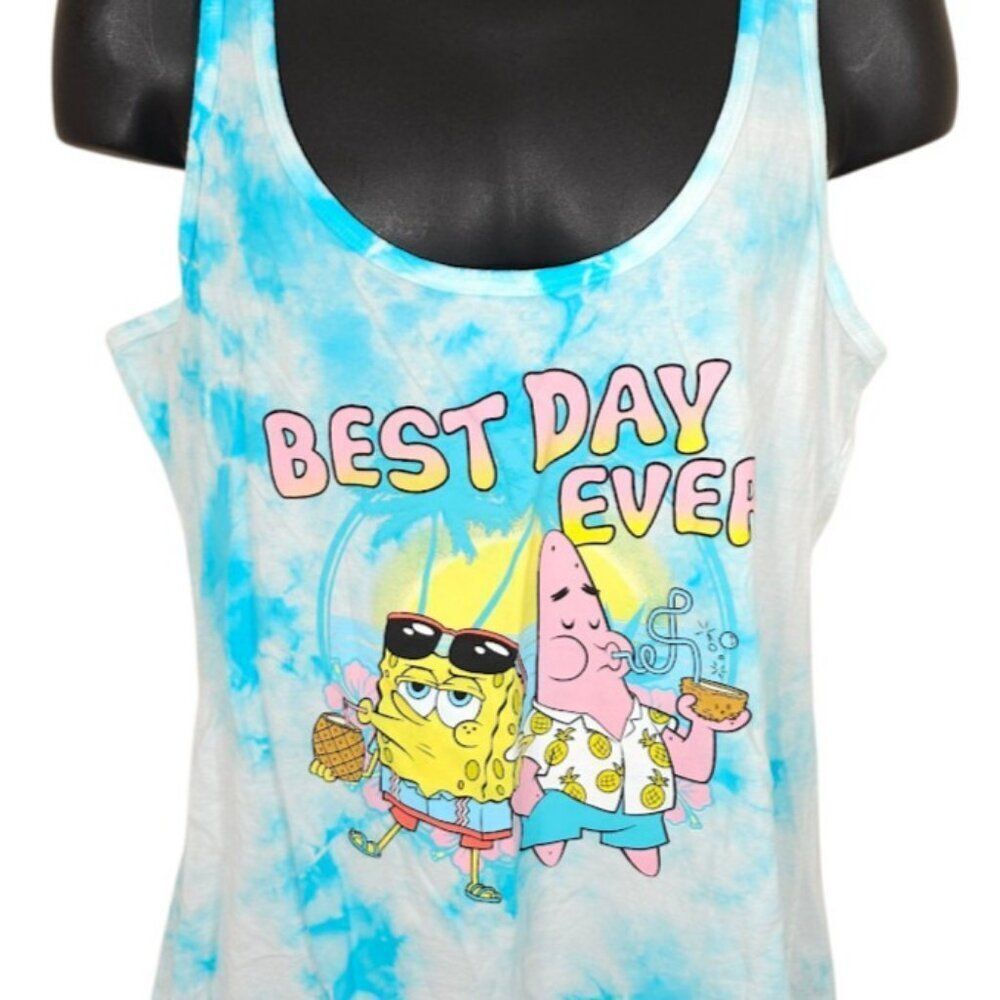 SpongeBob SquarePants Tank Top Mens Size Medium Blue Tie Dye Best Day Ever